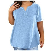 Posijego Womens Plus Size Tops V Neck Short Sleeve T-Shirts Loose Plain Basic Tee Tshirts for Women